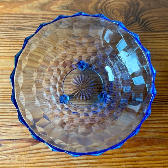 Vintage Indiana Glass Whitehall Blue Glass Bowl | 10" Footed Sawtooth Edge - Picture 13 of 15